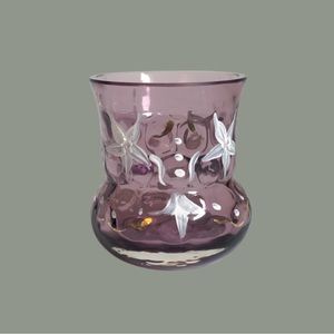 Antique vtg amethyst glass toothpick holder optic dot white enamel thumbprint